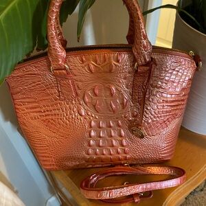 Brahmin peachy pink med Duxbury Dome Satchel Bellini Leather Crossbody Bag new